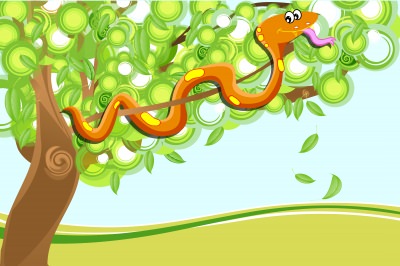 木にいるイラストの蛇