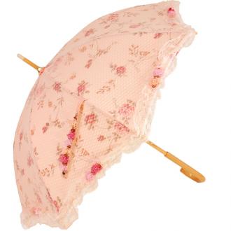 薔薇柄総レース張りピンクの日傘（晴雨兼用傘）【ピンク色の雑貨カタログ】