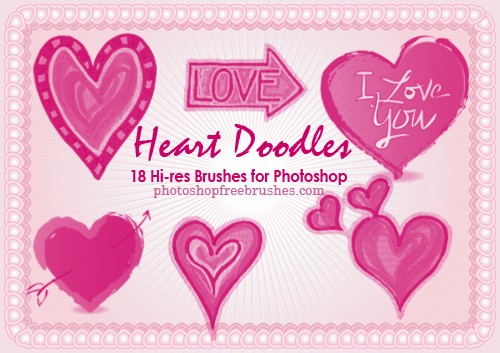 Valentine Clip Art Photoshop Brushes VI: 18 Heart Doodles